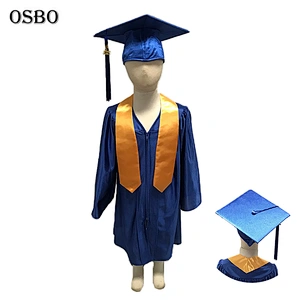 Wholesale kindergarten pattern blue kids children graduation gown and cap