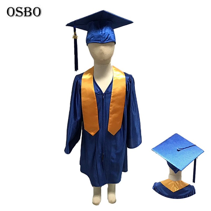Wholesale kindergarten pattern blue kids children graduation gown and cap