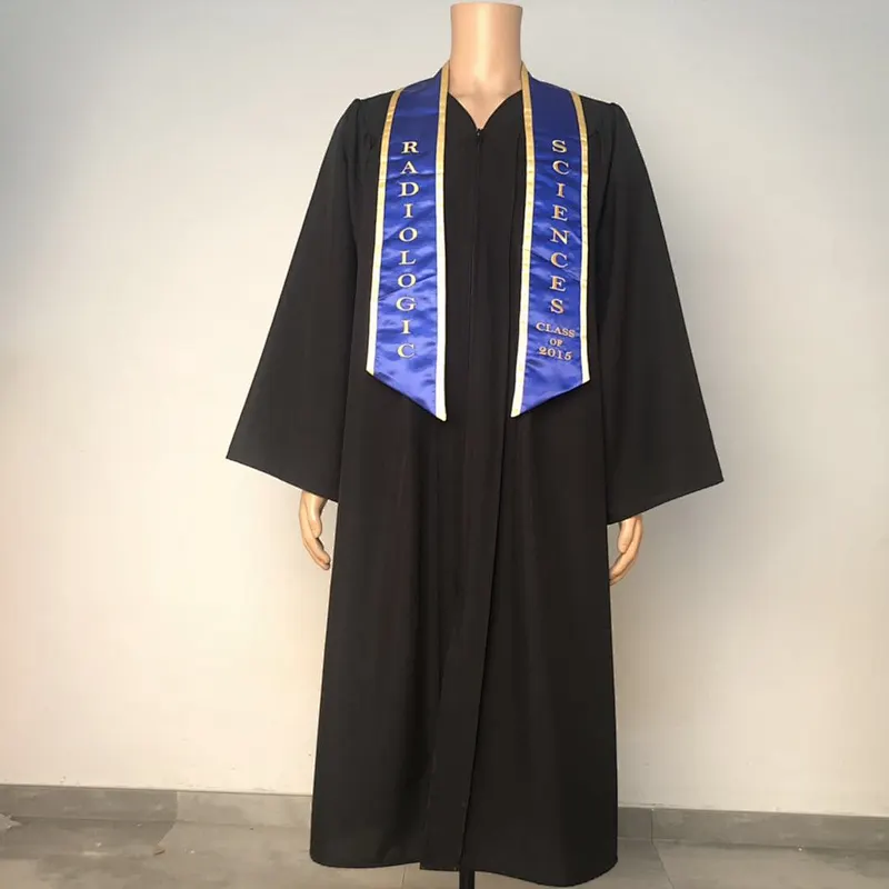 High Quality University Graduation Embroidery Slanted stole sash with trim