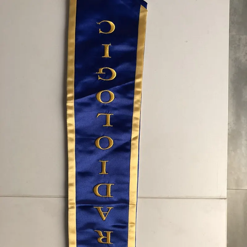 High Quality University Graduation Embroidery Slanted stole sash with trim