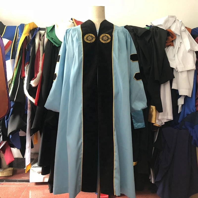 Custom Sky Blue With Black University Doctoral Bachelor Graduation Gowns with your Logo
