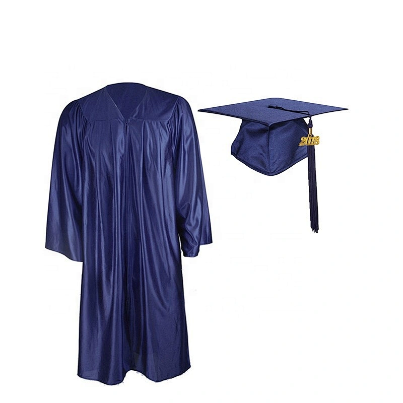 Hot Sells Graduation Cap Gown Shiny With Navy Blue
