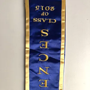 High Quality University Graduation Embroidery Slanted stole sash with trim