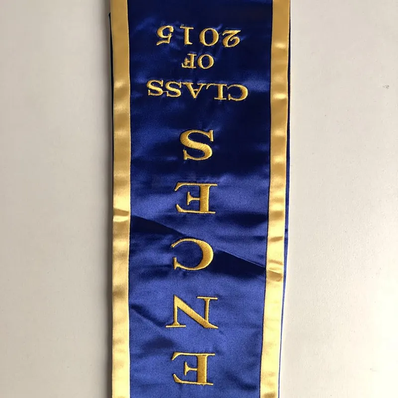 High Quality University Graduation Embroidery Slanted stole sash with trim