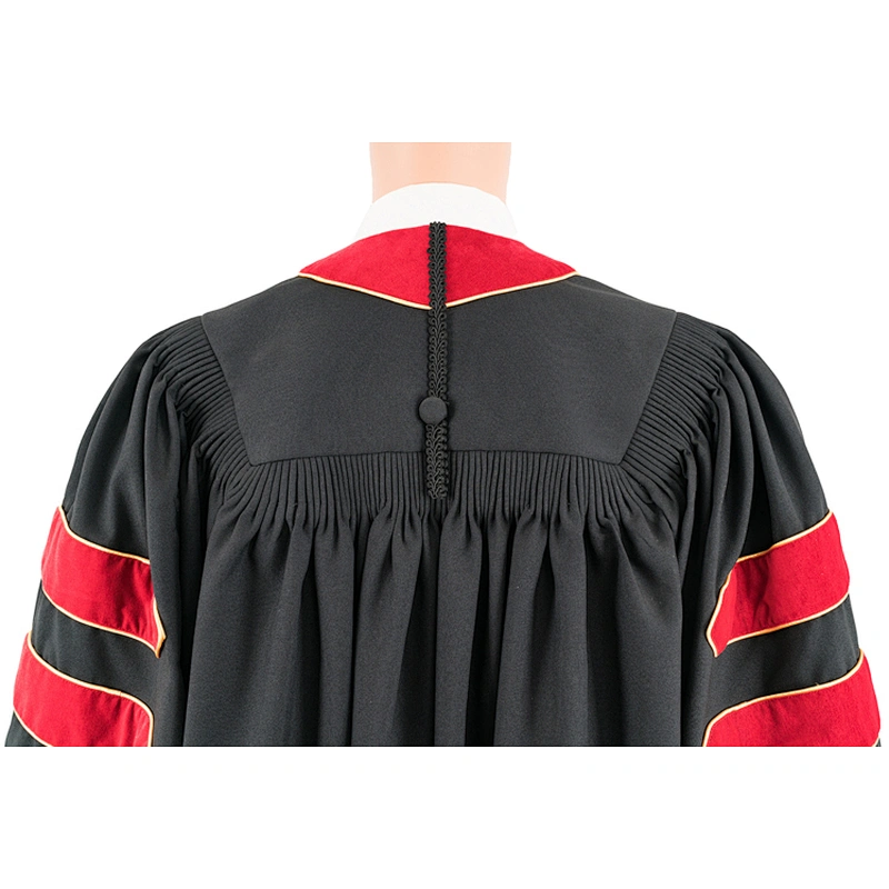 High Quality Black With Red College University  Doctoral Graduation Caps and Gowns