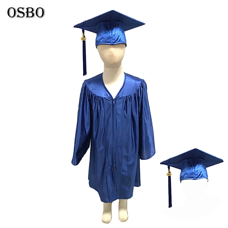Wholesale kindergarten pattern blue kids children graduation gown and cap