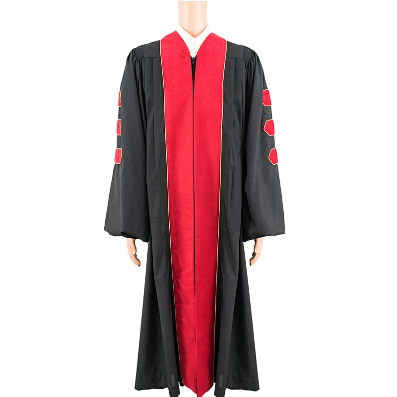 High Quality Black With Red College University  Doctoral Graduation Caps and Gowns