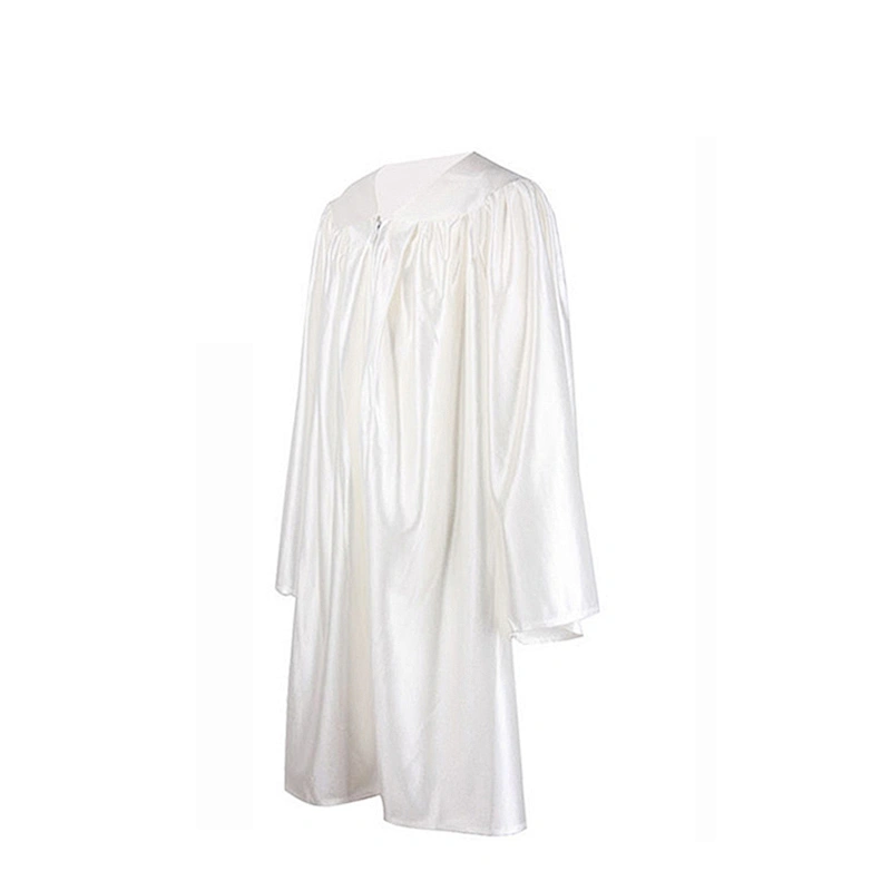 100% Shiny Polyester White Robe Child Graduation Gown and Cap