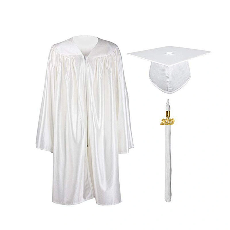 Polyester White Robe Child Graduation Gown and Cap