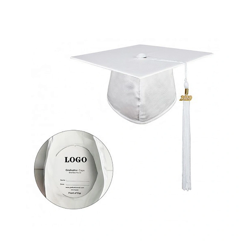 100% Shiny Polyester White Robe Child Graduation Gown and Cap