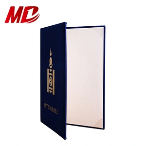 Beauty Royal Blue A4 Velvet custom diploma cover holder for Graduation Certificate