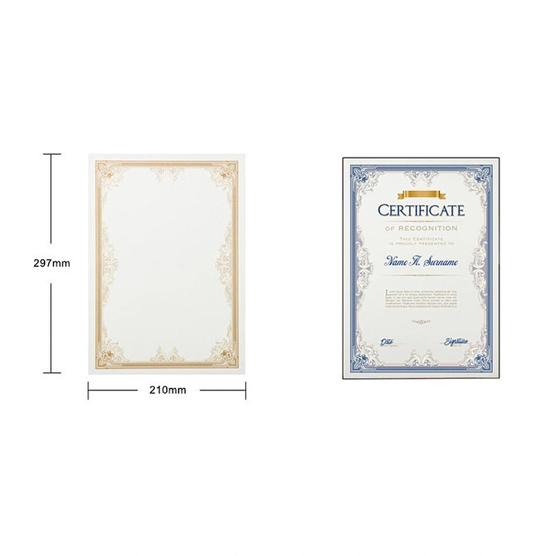 A4 size  certificate in high quality Gold Foil Hot Stamping Printing Paper
