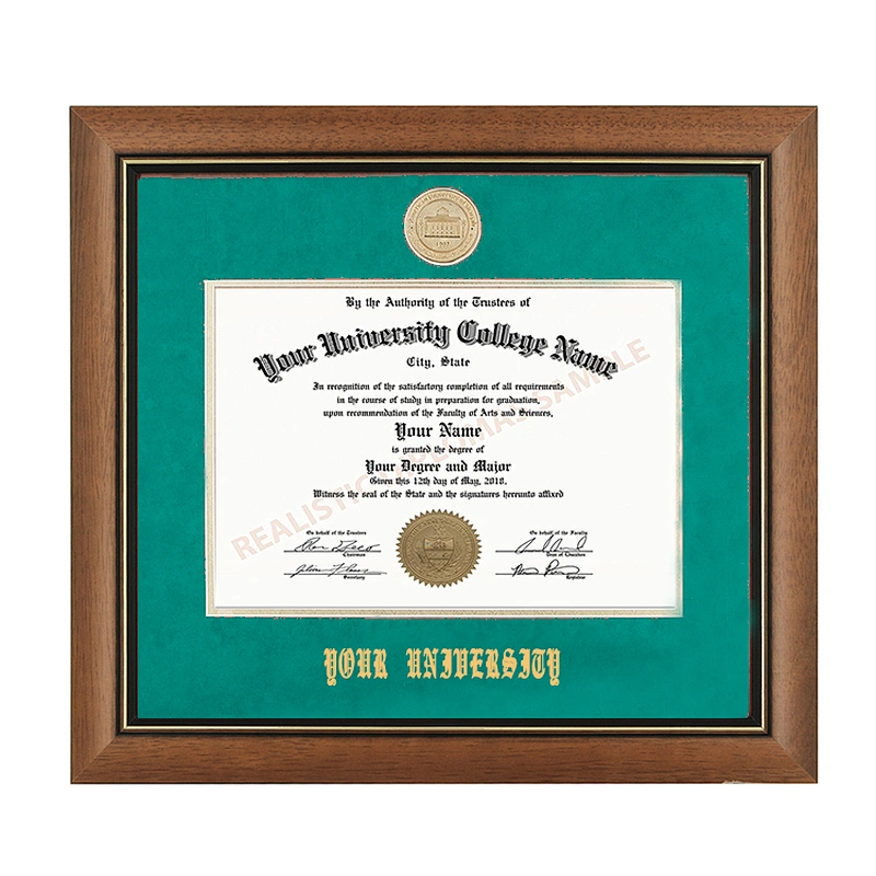 Forest Matted Light Brown Wooden A4 Diploma Picture Frame Certificate Document Frame with school name and medal