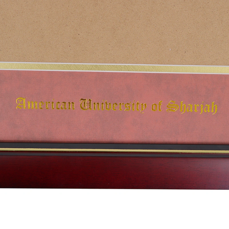 Classic Cherry Red Wood Diploma Frame Wholesale with Medallion Holder and Institute Name Gold Foiling