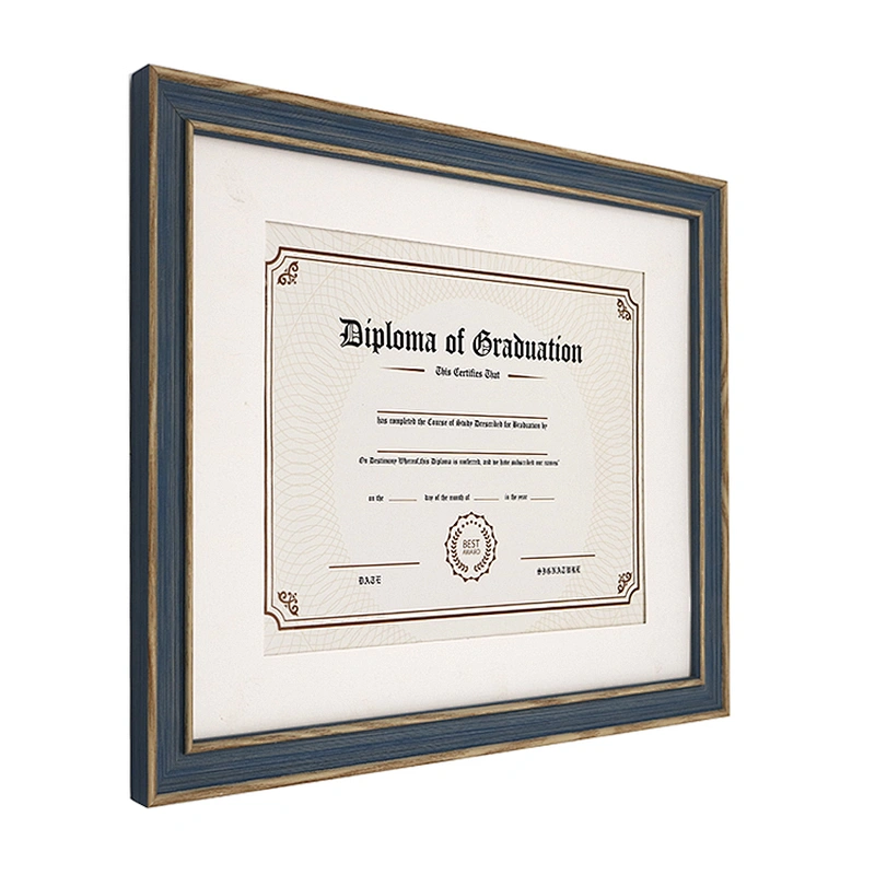 Hot sale wood like finish Blue diploma certificate document frames, A4 or 11*14 in picture frame