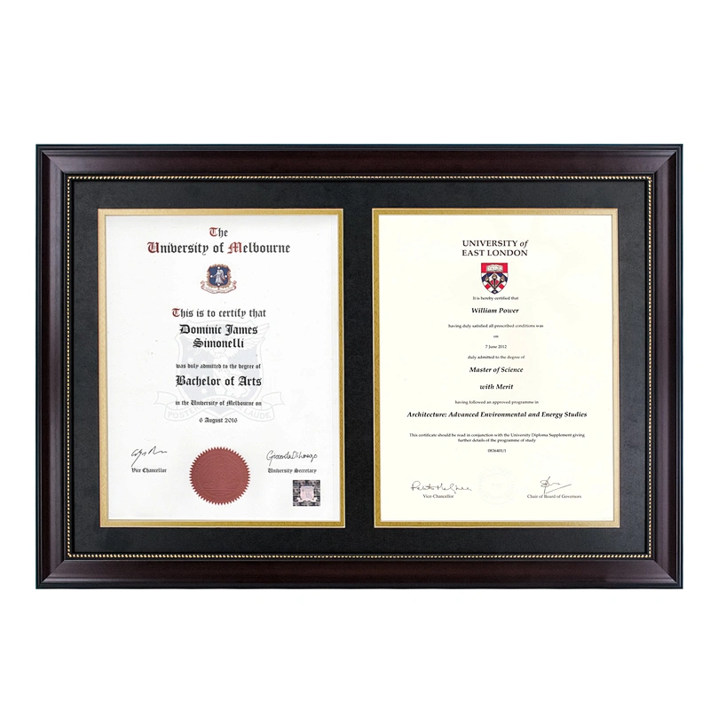 Horizontally Wall Mount Double Certificates Diplomas Frame, Black&Gold Double Matting