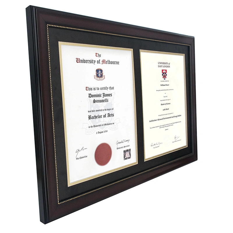 Horizontally Wall Mount Double Certificates Diplomas Frame, Black&Gold Double Matting