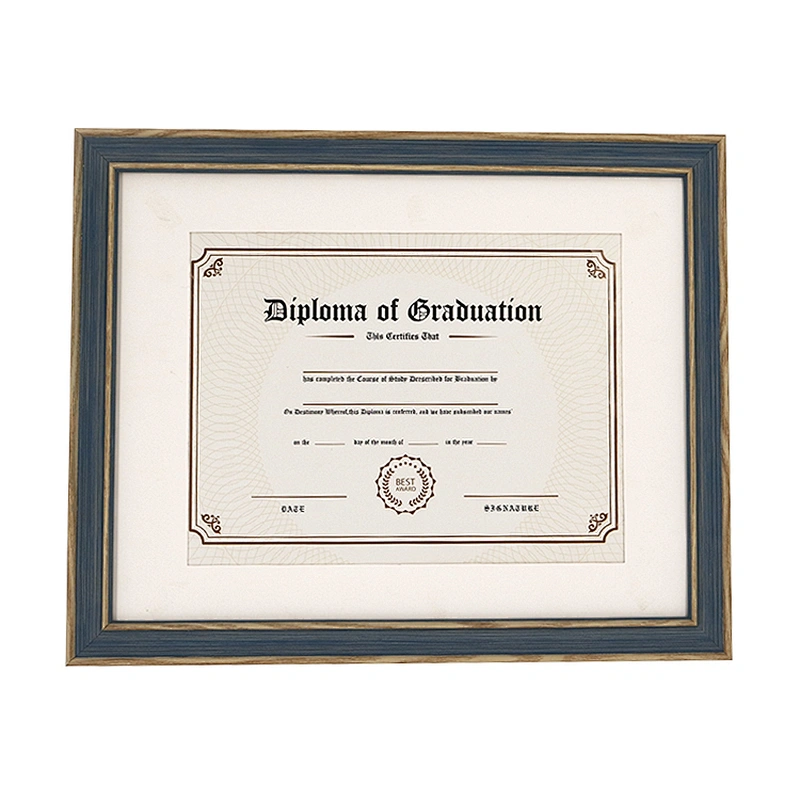 Hot sale wood like finish Blue diploma certificate document frames, A4 or 11*14 in picture frame