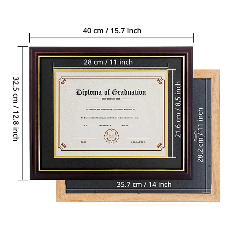 Amazon Hot Sale Double Matte 8.5*11 Reddish Brown Wood Document Diploma Picture Frame for Certificate