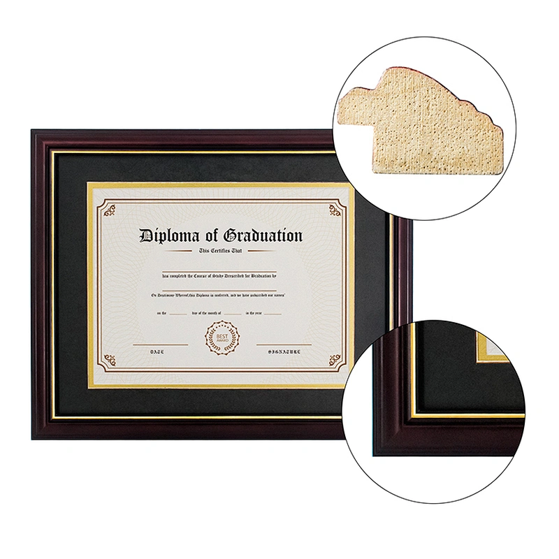 Amazon Hot Sale Double Matte 8.5*11 Reddish Brown Wood Document Diploma Picture Frame for Certificate