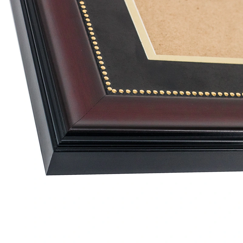 Cherry Wood Color Gold dot Finish Double Certificate Diploma Graduation Picture Frame with Gold Medallion