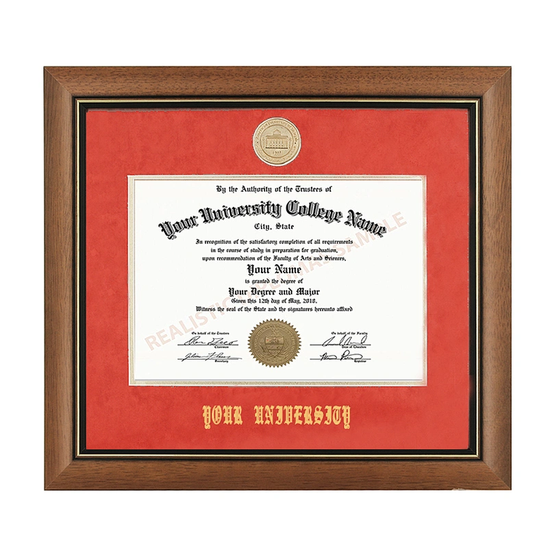 Forest Matted Light Brown Wooden A4 Diploma Picture Frame Certificate Document Frame with school name and medal