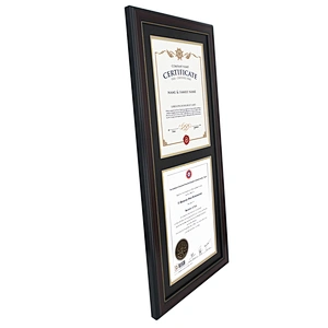 Horizontally Wall Mount Double Certificates Diplomas Frame, Black&Gold Double Matting