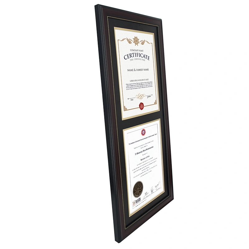 Horizontally Wall Mount Double Certificates Diplomas Frame, Black&Gold Double Matting