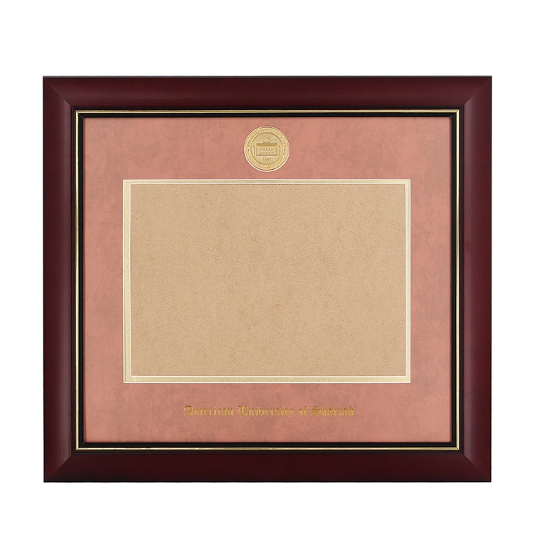 Classic Cherry Red Wood Diploma Frame Wholesale with Medallion Holder and Institute Name Gold Foiling