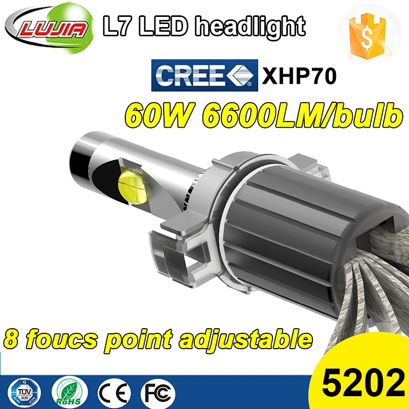 L7 XHP70 5202 car LED headlight ,super power 60W 6600LM,suitable for H4/H7H9/H10/H11/H13/H16 D1/D2/D3/D4/9004/9005/9006