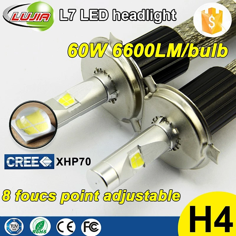 Fanless H4 H7 60W LED motor head light H4 high power led headlight L7 H4 6600lm Motorcycle led headlight fog light with XHP70