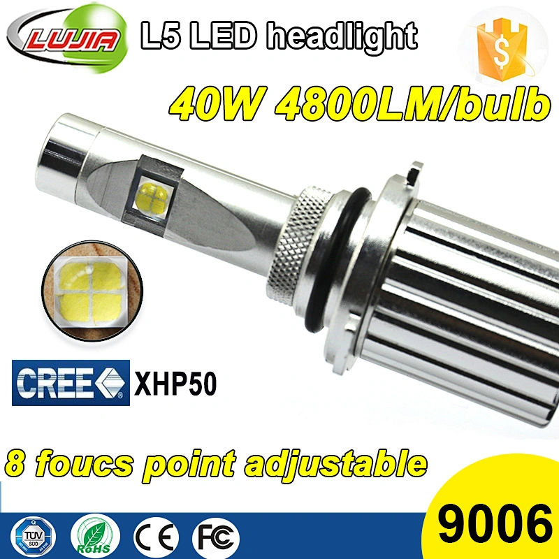 New Adjustable 9600lm L5 LED Car Headlight 9005 9006 D1S D2S D3S D4S XHP50 9006 led head light with Red Copper Cooling