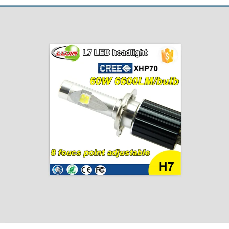 Super Bright All-in-One 60W 6600lm L7 Creee XHP70 H7 LED Car Headlight Bulbs H7 PX26D LED Head Light Conversion Kits