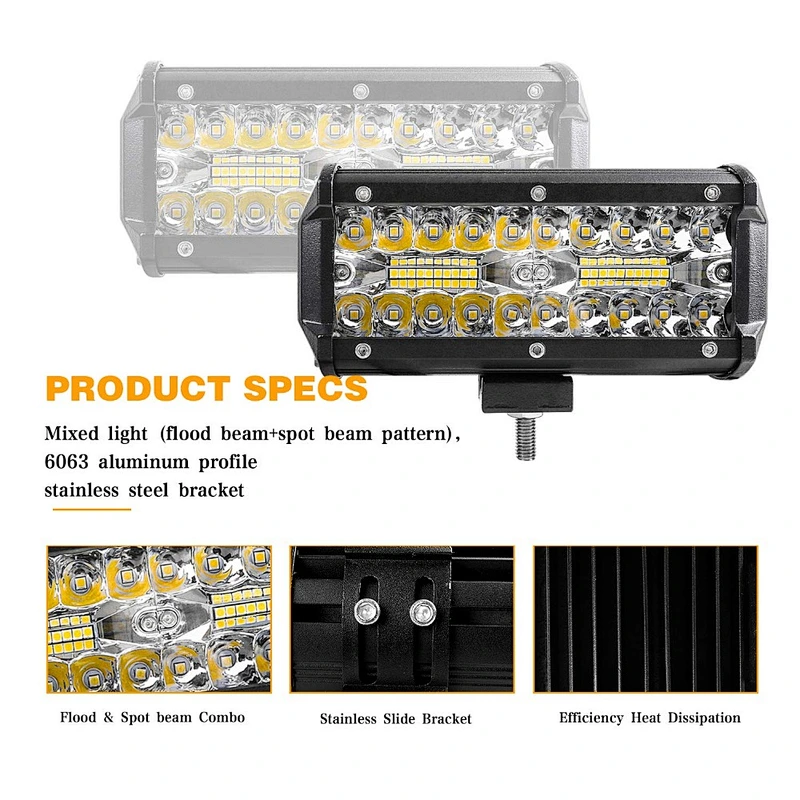 7 inch 120W bar led working light 7'' 3 row 4X4 truck offroad LED light bar for heavy duty vehicles
