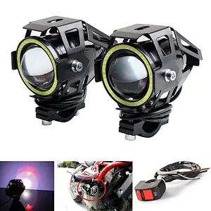 U7 led motorcycle headlight 30W motorcycle led projector light u7 led with colorful angel eyes for universal motor bike