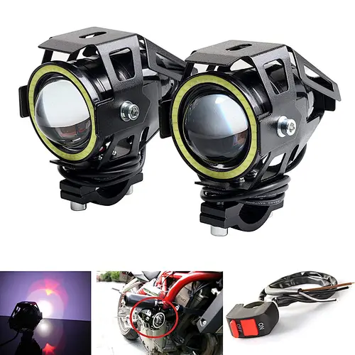 U7 led motorcycle headlight 30W motorcycle led projector light u7 led with colorful angel eyes for universal motor bike