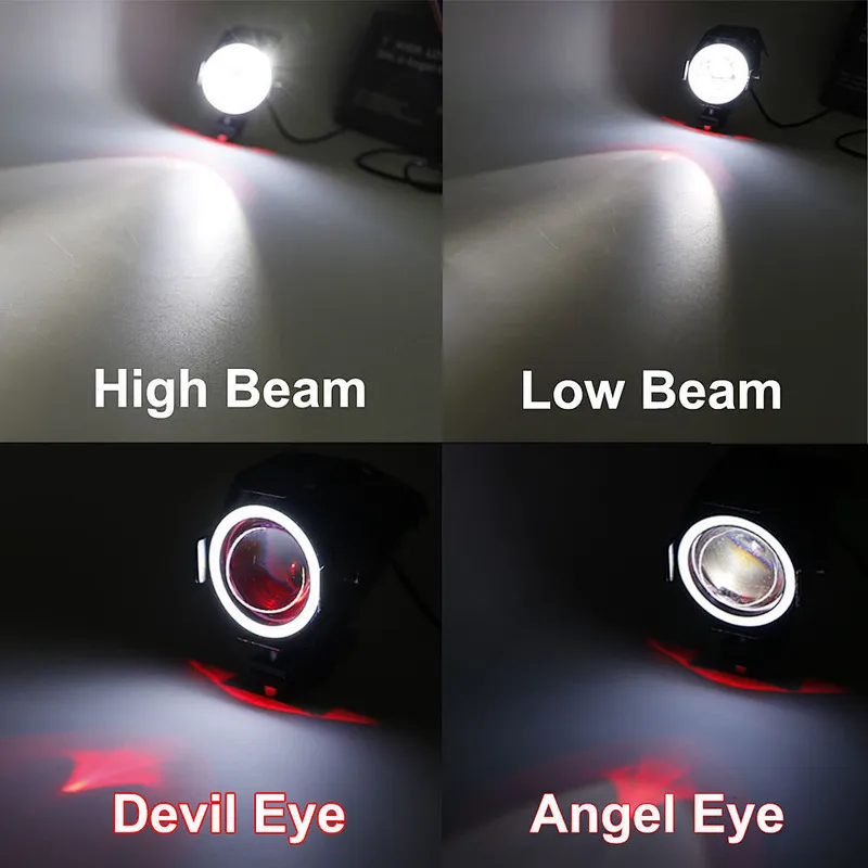 U7 led motorcycle headlight 30W motorcycle led projector light u7 led with colorful angel eyes for universal motor bike