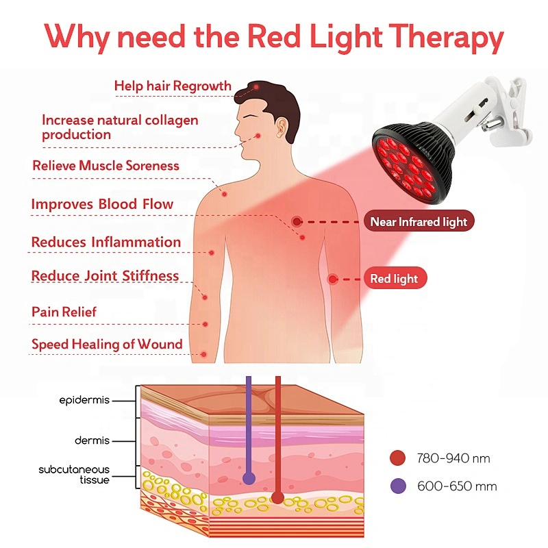 Portable 54w No EMF light therapy lamp with socket 660NM 850NM Dual Chip led infrared red light therapy device for face and body
