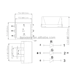 Full-color Smd Rgb Led Chips 0.2w 5050 Datasheet 6-pin High Brightness Led Lamp Beads