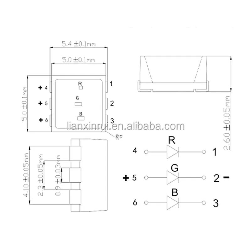 Full-color Smd Rgb Led Chips 0.2w 5050 Datasheet 6-pin High Brightness Led Lamp Beads