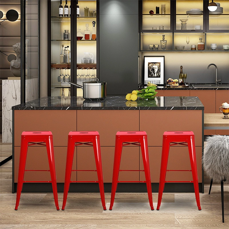 24 inch Bar Stools (Set Of 4)-Glossy Red