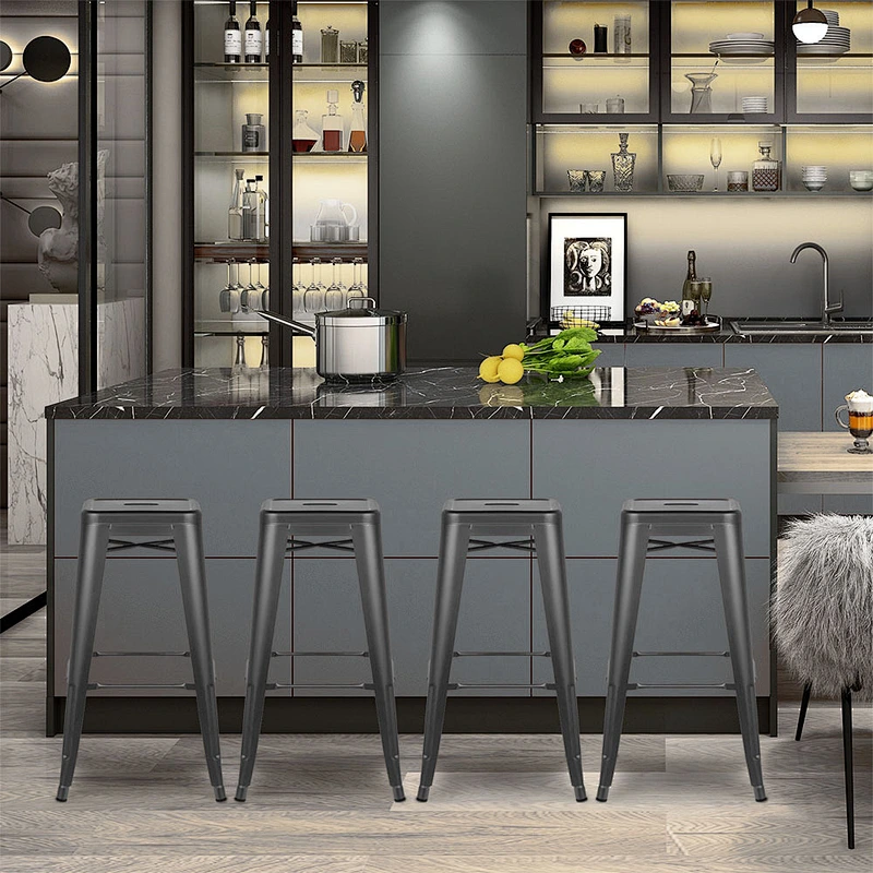 24 inch Bar Stools (Set Of 4)-Matte Black