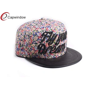 3D Embroidery Snapback Baseball Cap With Allover Plain Leather On Beak