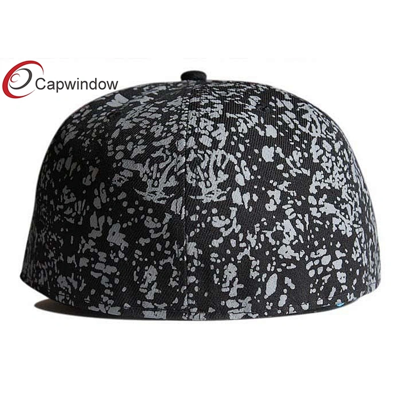 Allover White Printing Fitted Baseball Hats With Elastic Sweatband