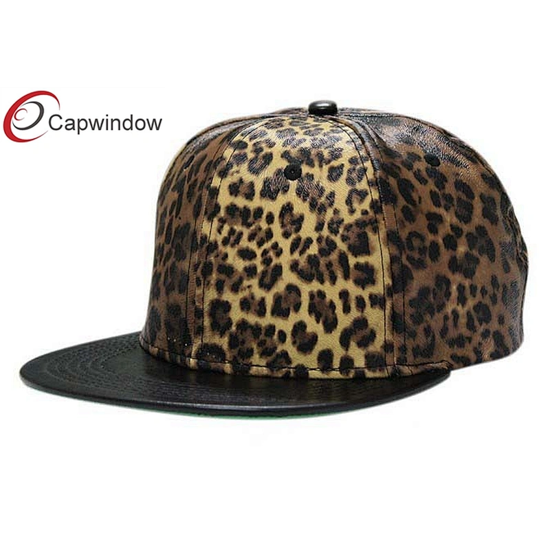 Leopard-Print Leather Custom Strapback Cap With Velcro Closure