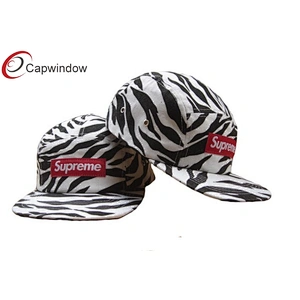 Allover Zebra Printed 5 Panel Camper Cap With Flat Embroidery Logo