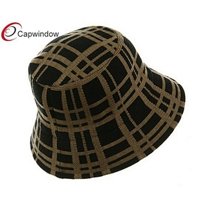 Black Khaki Plaid Winter Bucket Hat