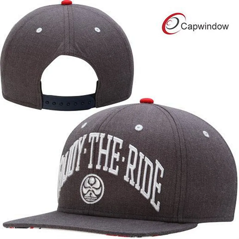 Wool and Acrylic Blended Snapback Baseball Hat with 3D Embroidery