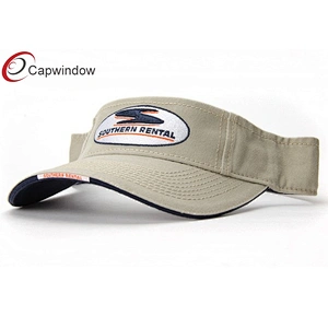 Flat Embroidery Tennis Sun Visor With Woven Label Sandwich On Beak