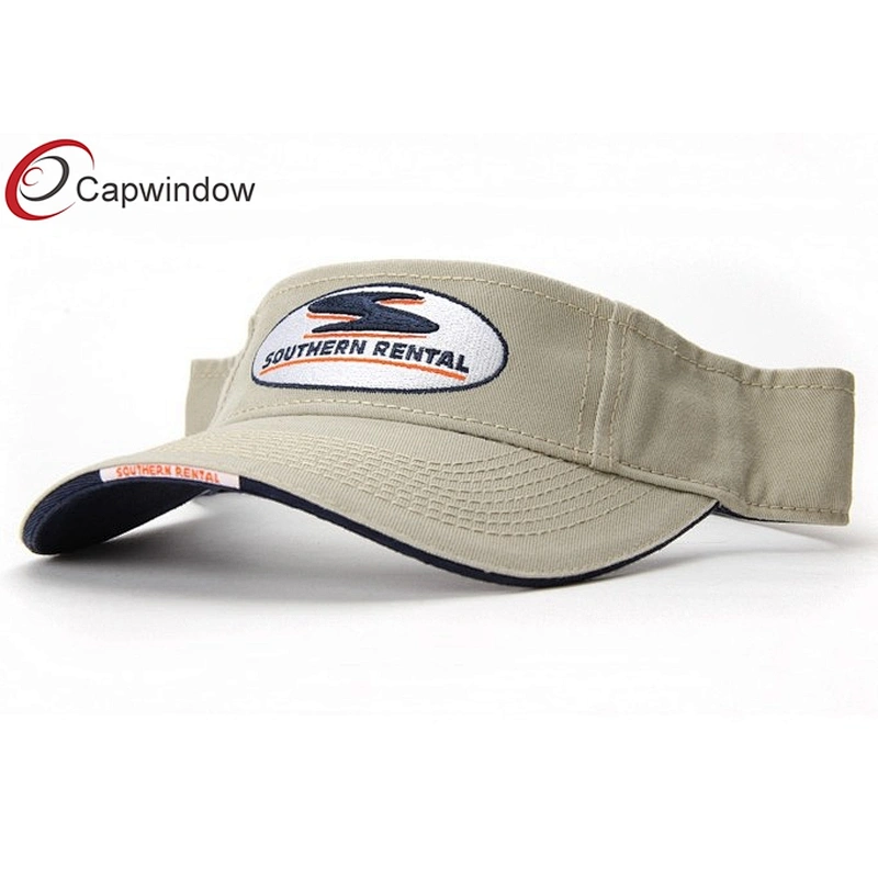 Flat Embroidery Tennis Sun Visor With Woven Label Sandwich On Beak